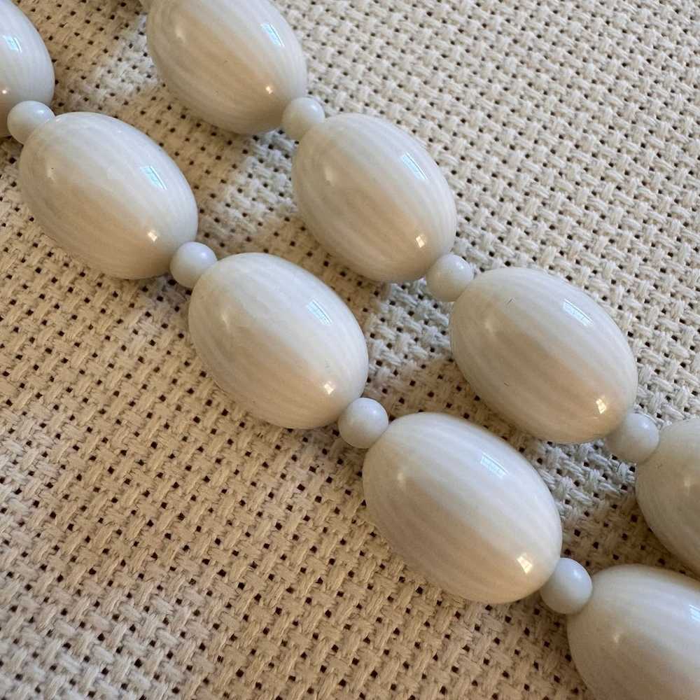 Vintage French Faux Ivory Lucite Oblong Oval Bead… - image 3