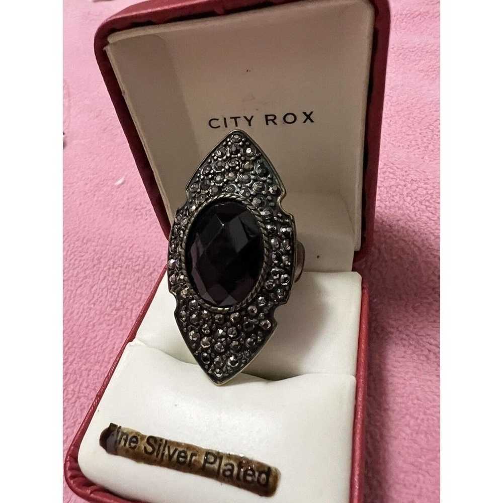 VTG Black Marcasite‎ Stone W/Stretch Brass Band - image 3