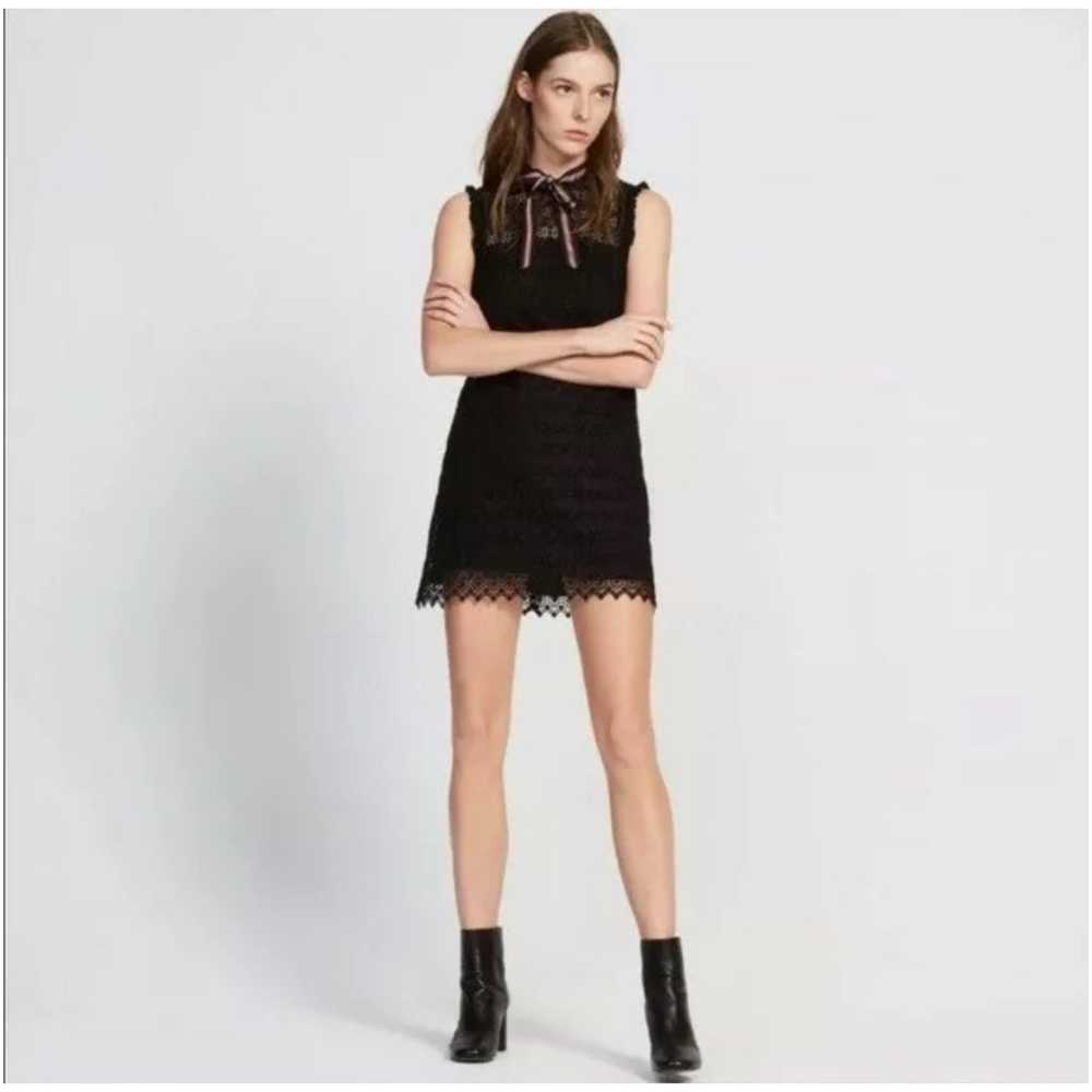 Sandro Dress Fidele Tie Neck Lace Mini Dress Line… - image 9