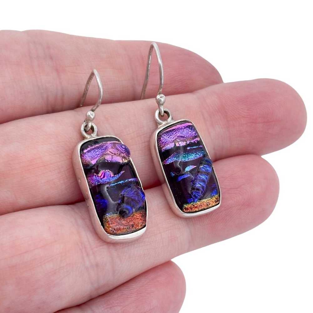 Vintage Sterling Silver 925 Dichroic Glass Dangle… - image 1