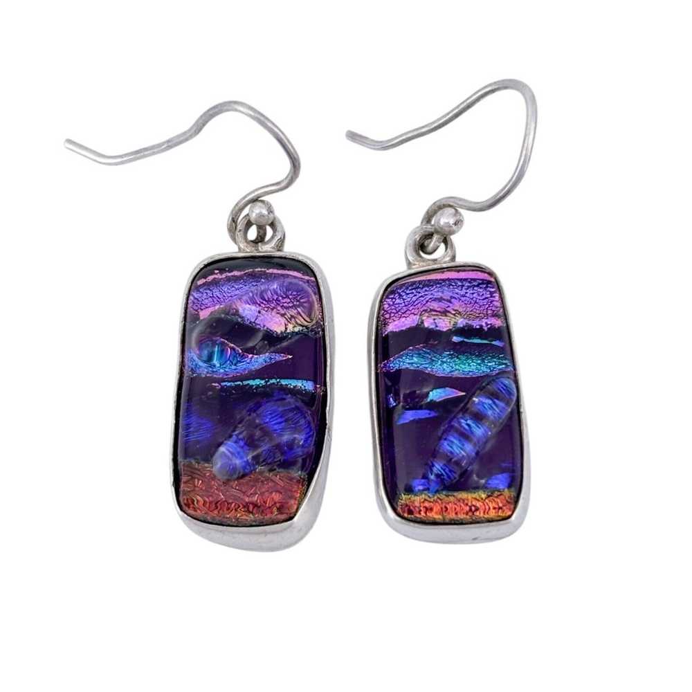 Vintage Sterling Silver 925 Dichroic Glass Dangle… - image 2