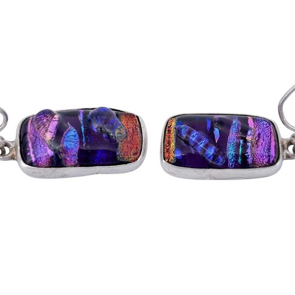 Vintage Sterling Silver 925 Dichroic Glass Dangle… - image 3