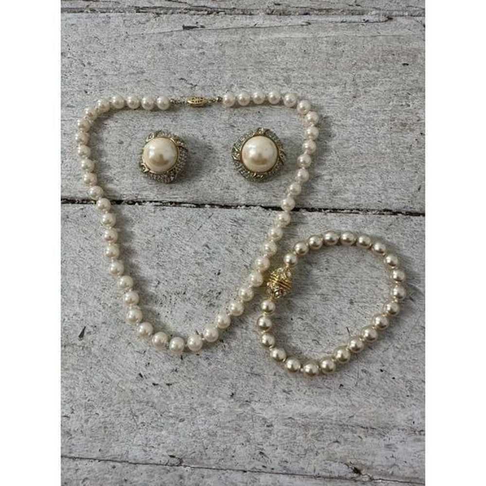 Vintage Faux Pearl Rhinestone 3 Piece Bundle - image 1