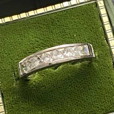 Vintage Sterling Silver Princess White Topaz Band 