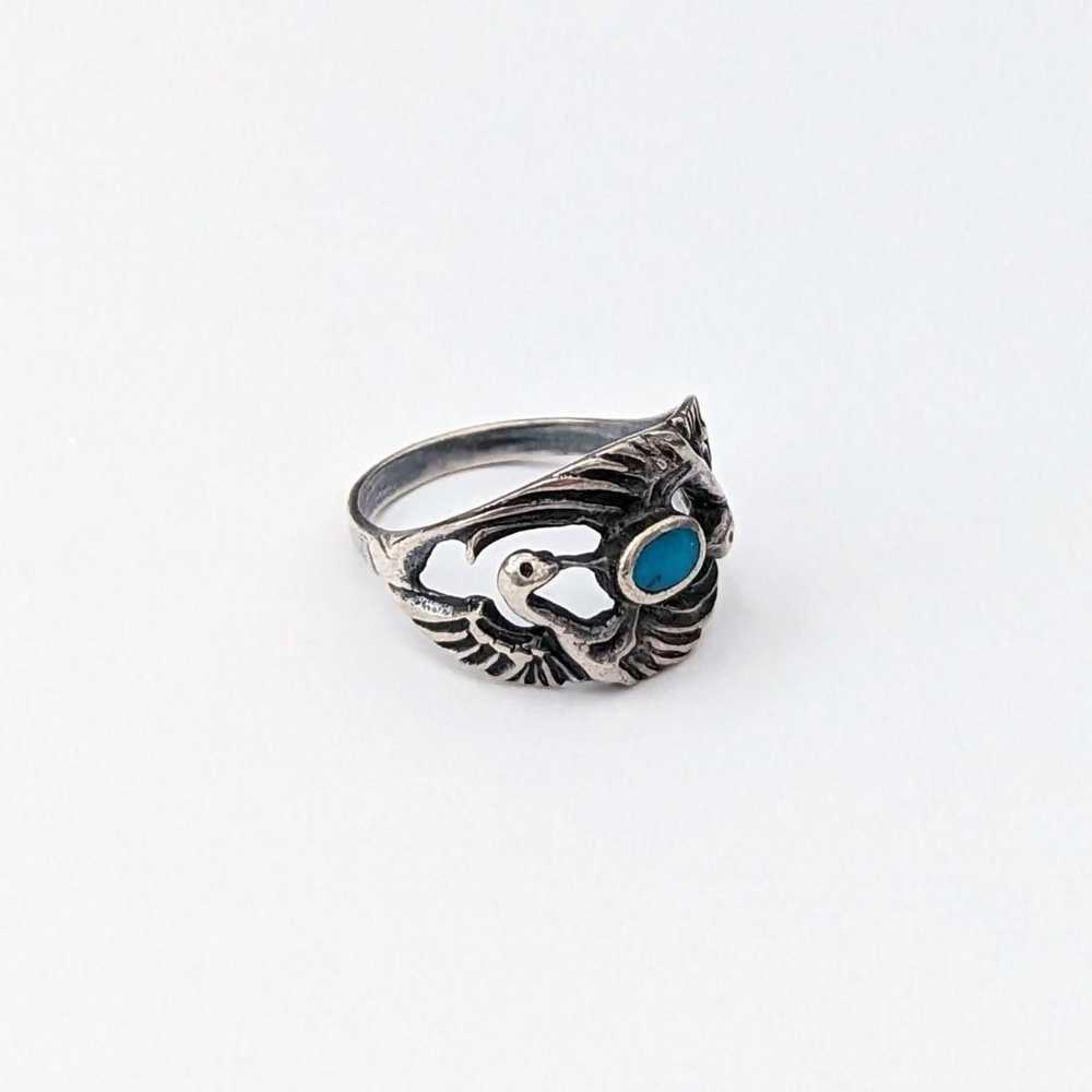 Vintage ring sterling silver turquoise crane hero… - image 2