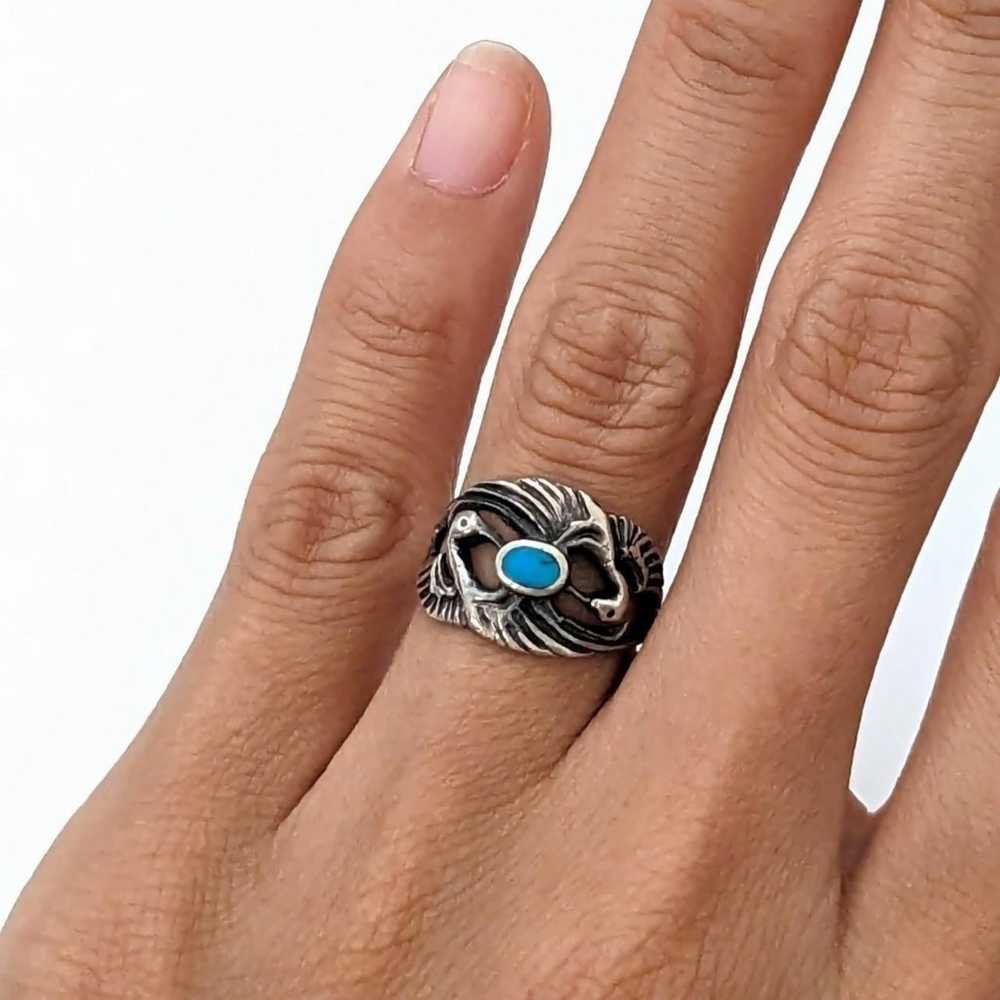 Vintage ring sterling silver turquoise crane hero… - image 4