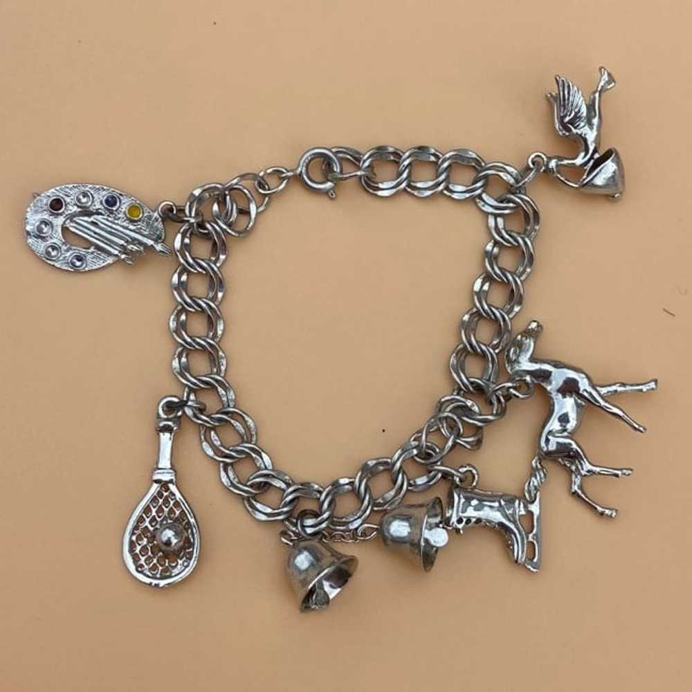 Vintage Monet charm bracelet with 6 sterling silv… - image 1