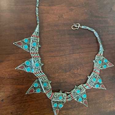 Silver and  turquoise necklace estate find as fou… - image 1