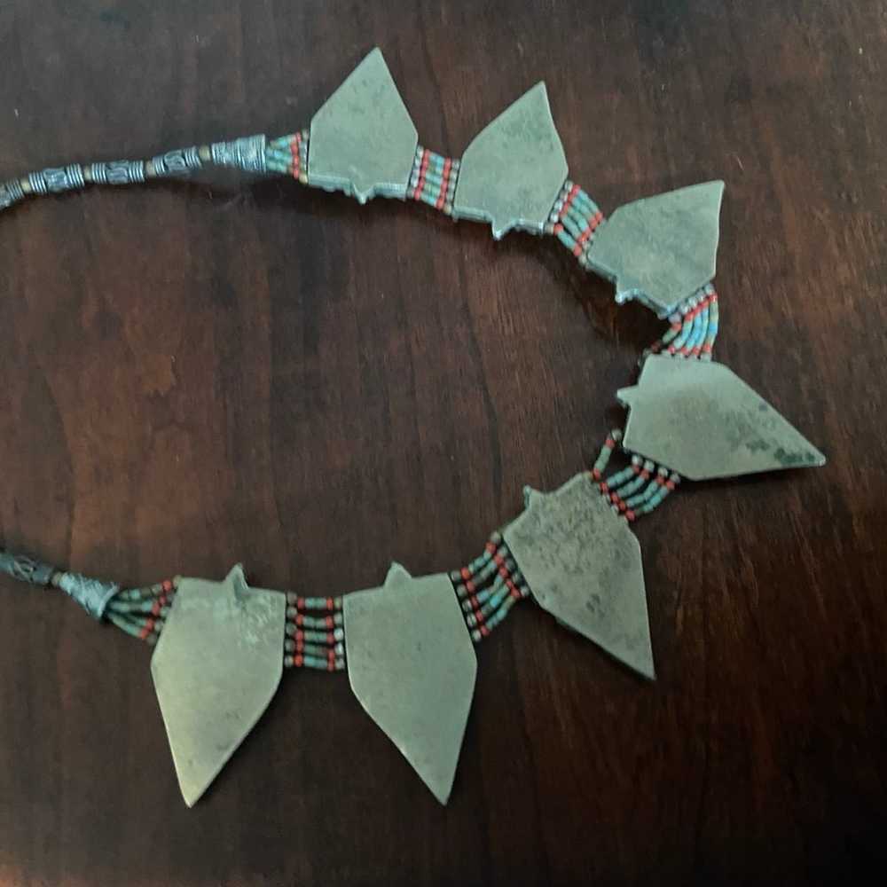 Silver and  turquoise necklace estate find as fou… - image 2