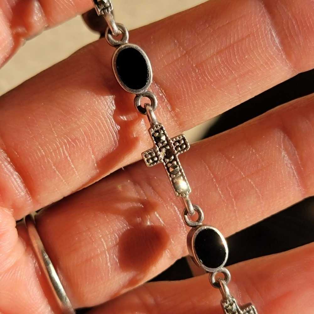 Vintage 925 sterling silver cross onyx marcasite … - image 8