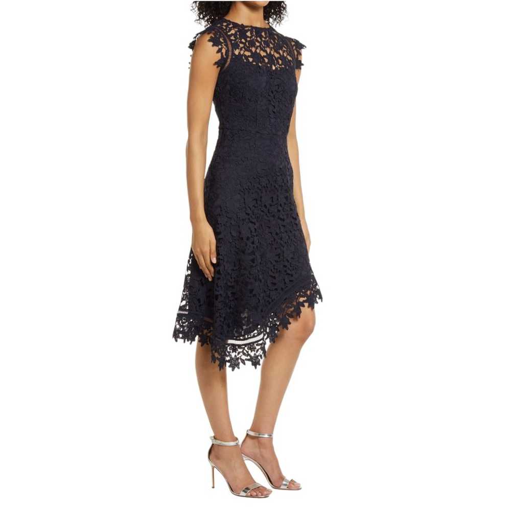 Eliza J Navy Blue Lace Asymmetric Cocktail Dress - image 3