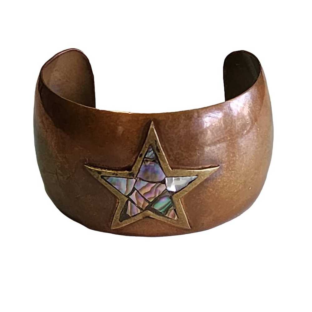 Vintage Copper Cuff with Abalone Star Artisan Mad… - image 1