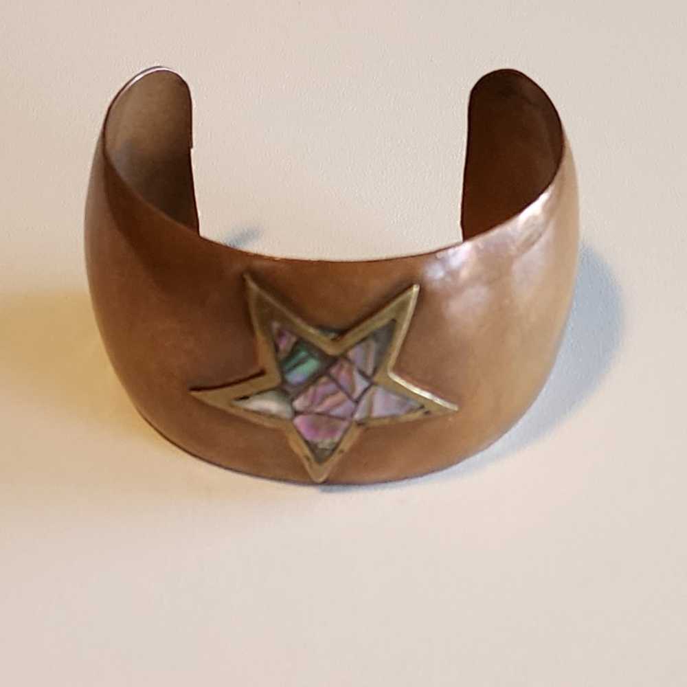 Vintage Copper Cuff with Abalone Star Artisan Mad… - image 5