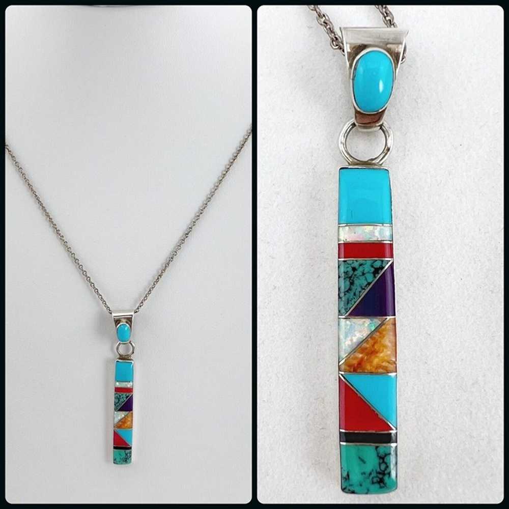 Southwestern Turquoise Multi Stone Sterling Silve… - image 1