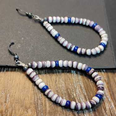 Wampum Shell with Lapis and Sterling Silver Bead … - image 1