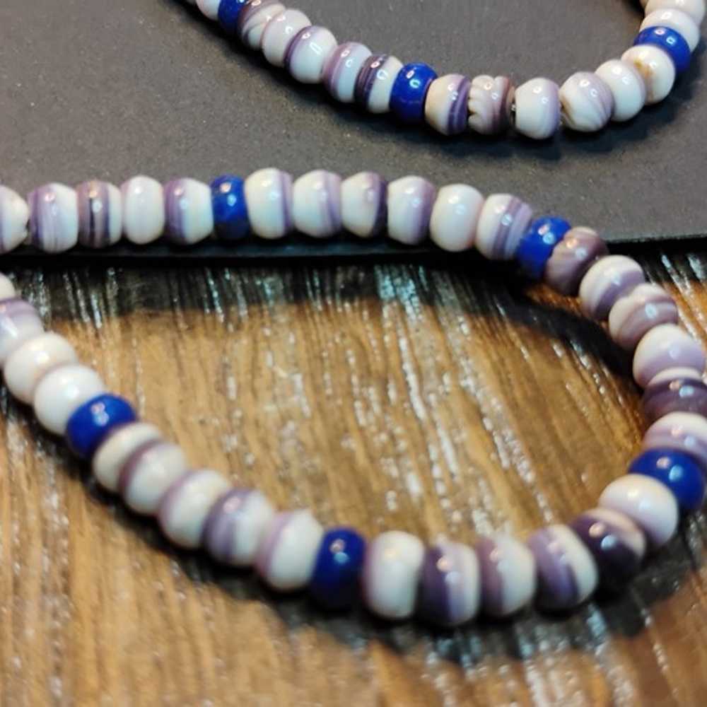 Wampum Shell with Lapis and Sterling Silver Bead … - image 2