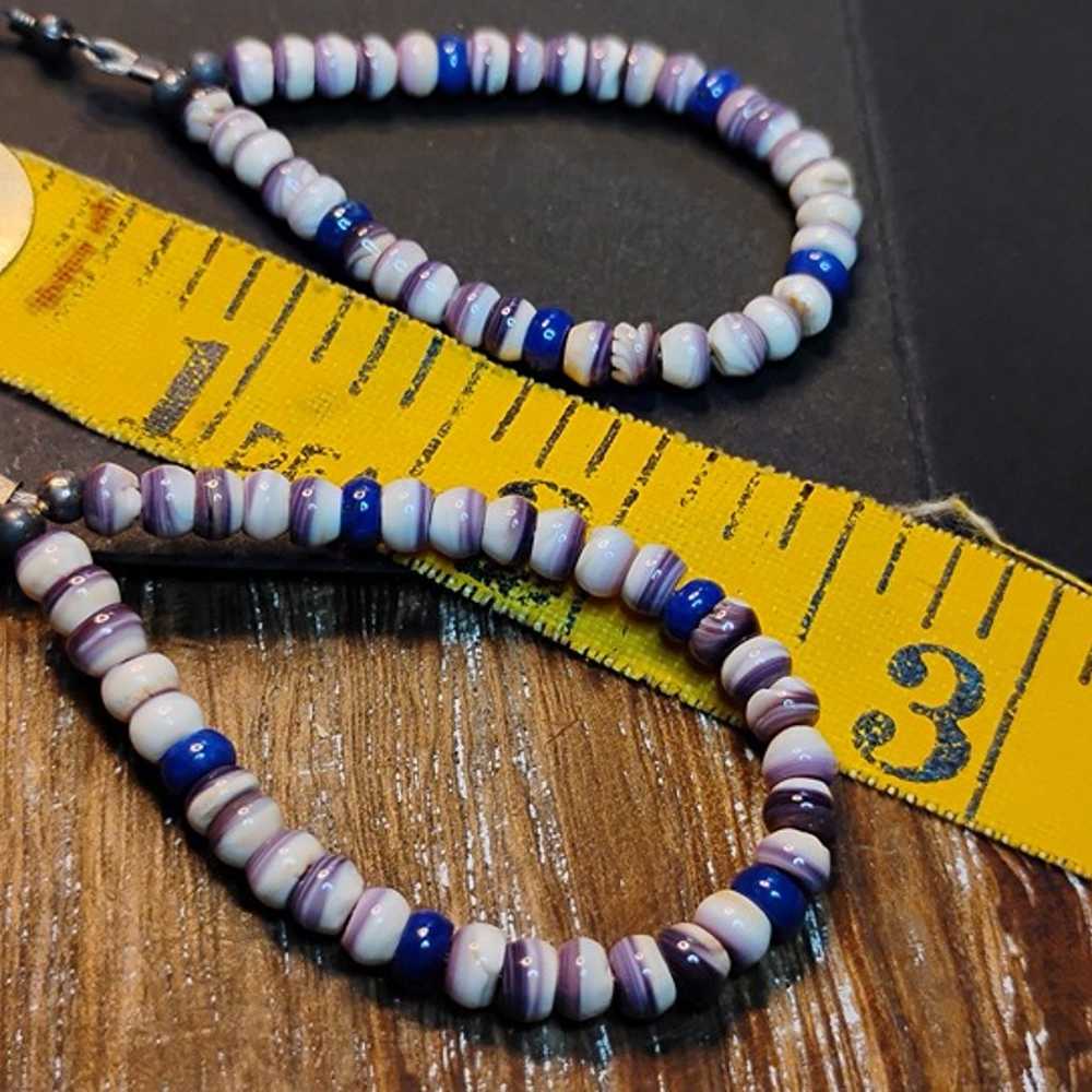 Wampum Shell with Lapis and Sterling Silver Bead … - image 3