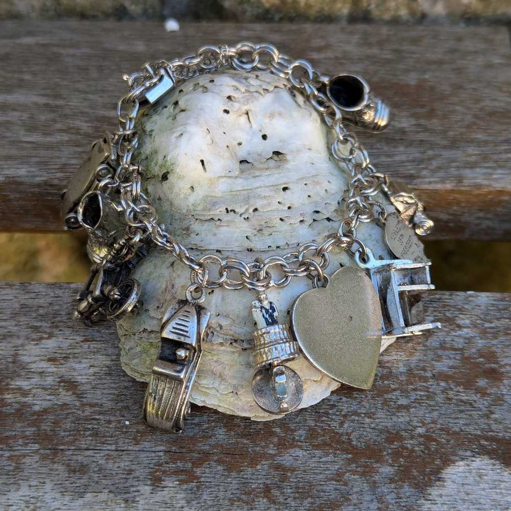 Vintage Mid Century Charm Bracelet. Sterling Silv… - image 1