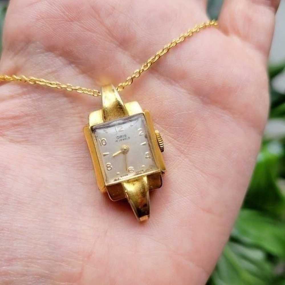 Vintage 10 Micron Gold Swiss Oris Watch Necklace - image 8