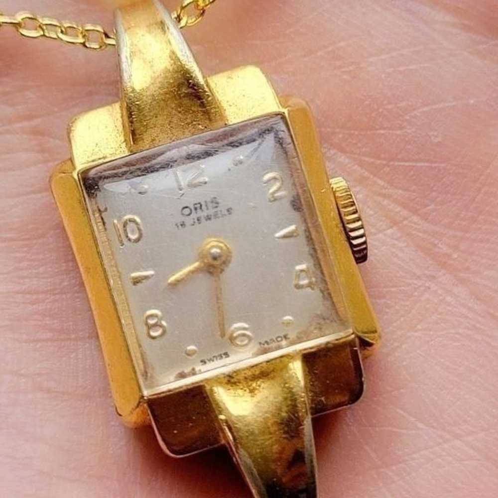 Vintage 10 Micron Gold Swiss Oris Watch Necklace - image 9