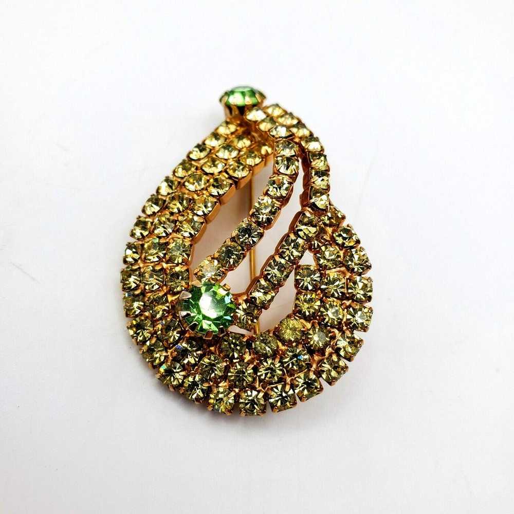 Citrine Green Rhinestone Brooch Clip Earrings Tea… - image 7