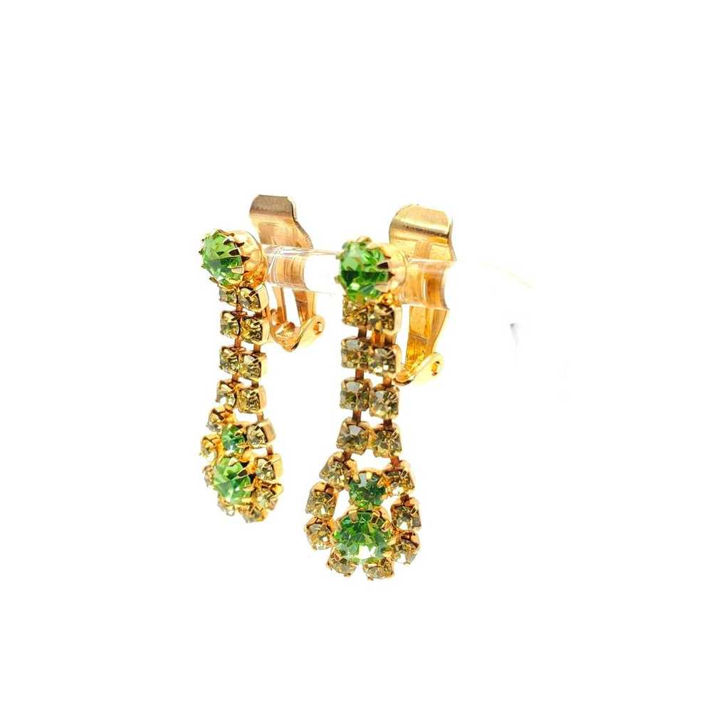 Citrine Green Rhinestone Brooch Clip Earrings Tea… - image 8