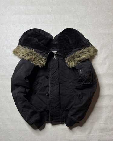 ジャケット・アウター DIESEL n2b fur jacket archive Y2K diesel fishnet detail fur hooded bomber jacket S OLIVE