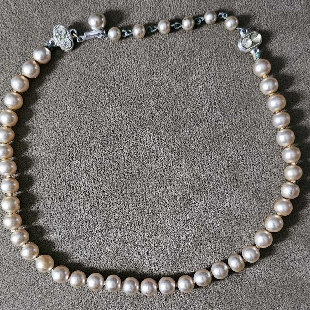 Vintage Faux Pearl Choker Necklace and screw back… - image 2