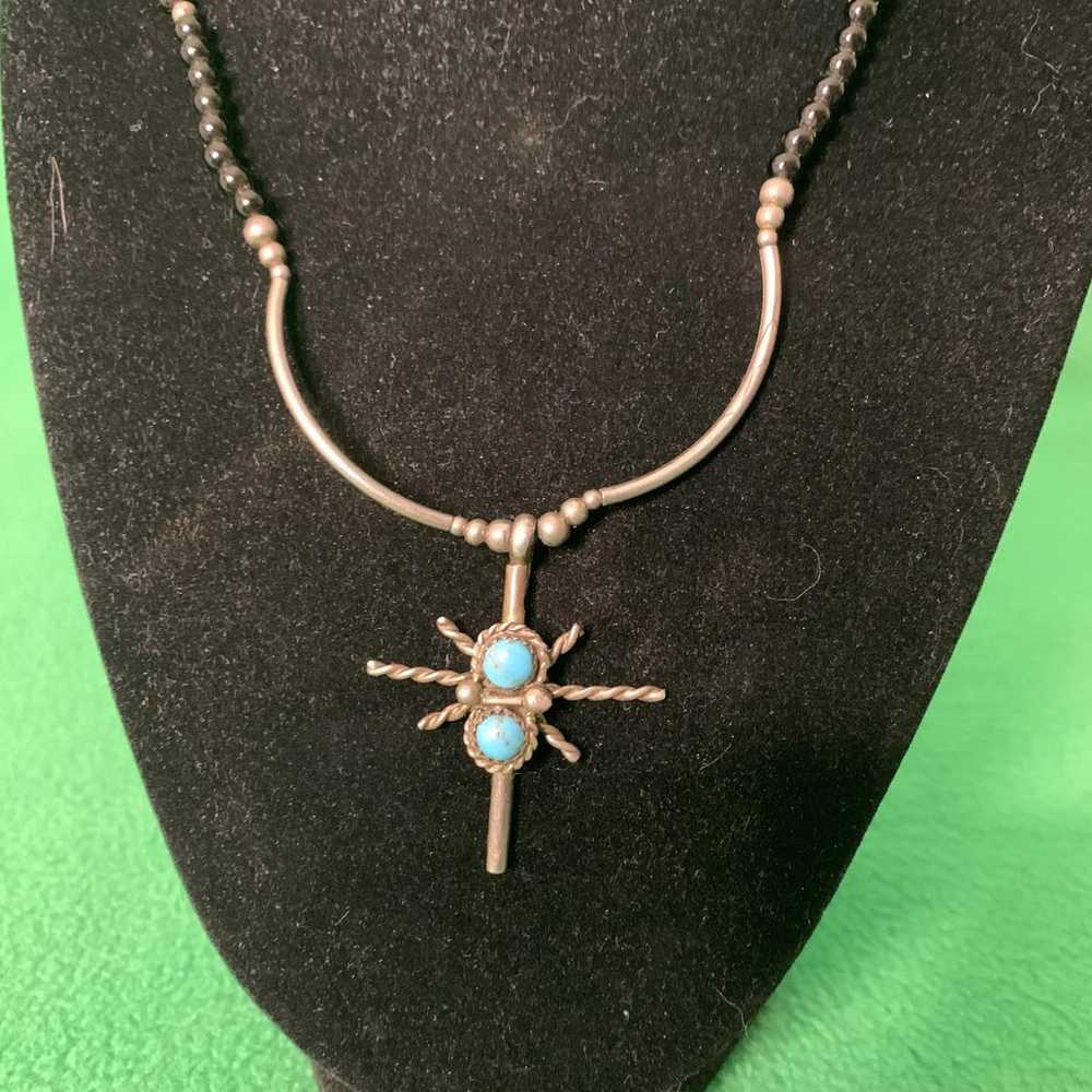 Stylish Vintage Sterling Silver  Turquoise Cross … - image 1