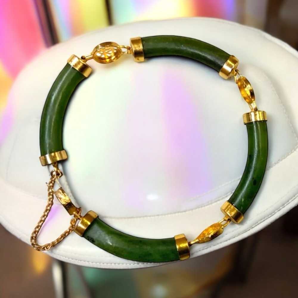 Vintage Jadeite Link Bracelet Jade Green Chinese … - image 1