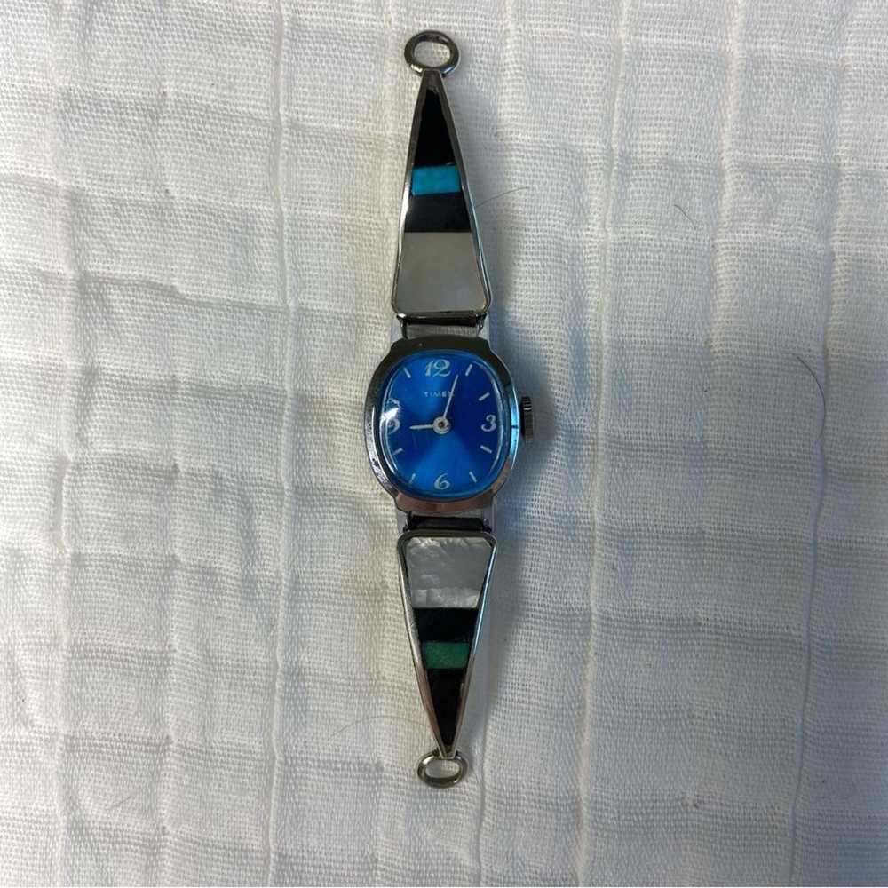 Sterling silver Zuni inlaid watch band turquoise,… - image 2