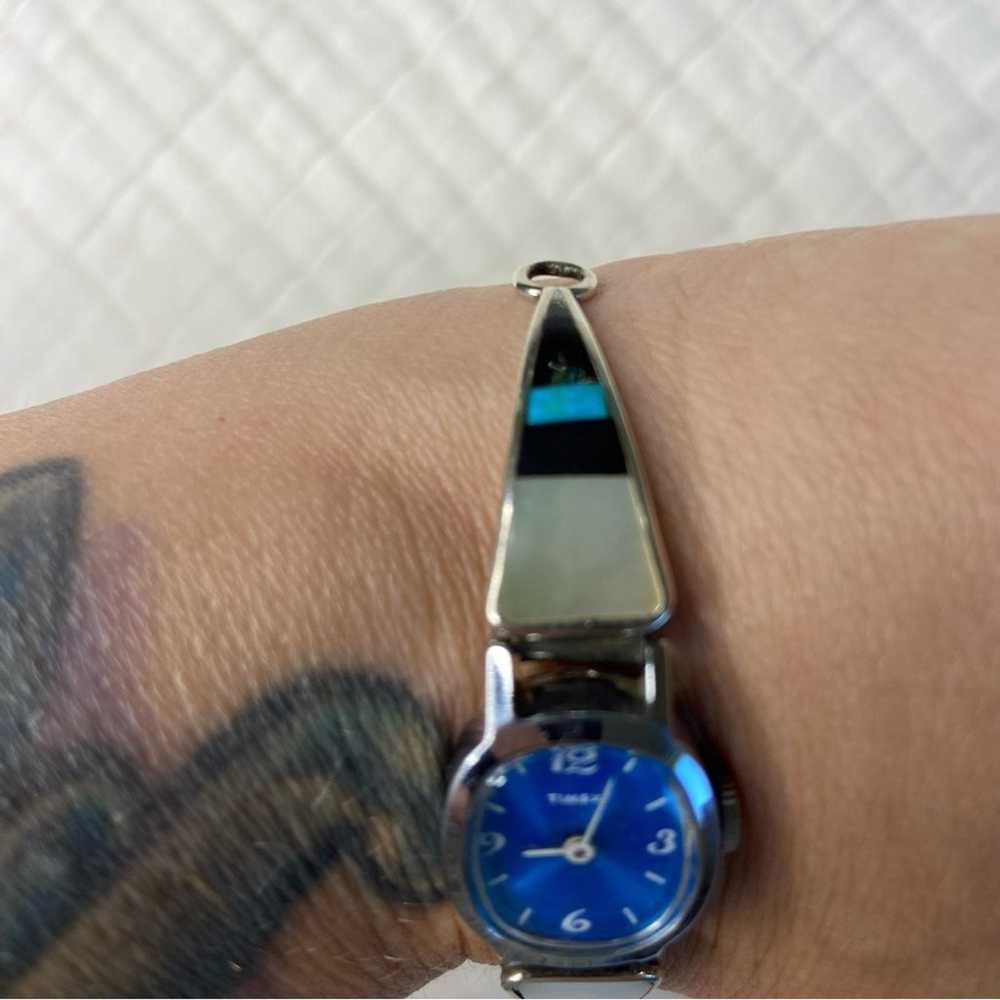 Sterling silver Zuni inlaid watch band turquoise,… - image 6