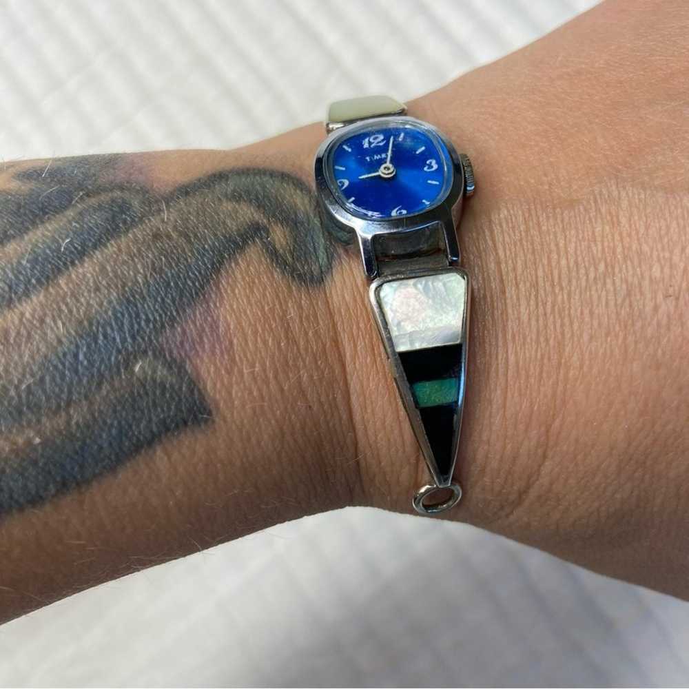 Sterling silver Zuni inlaid watch band turquoise,… - image 7