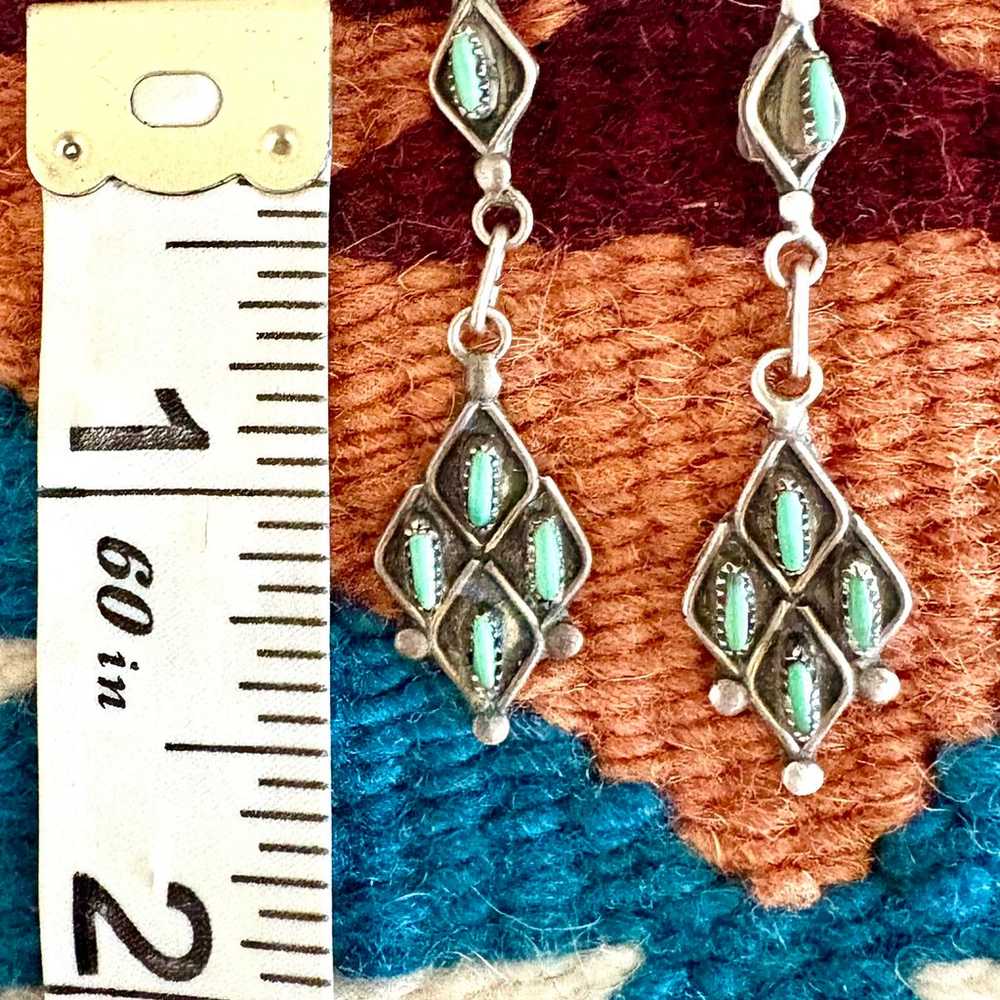 Old Pawn Zuni Turquoise Needle Point earrings - image 3