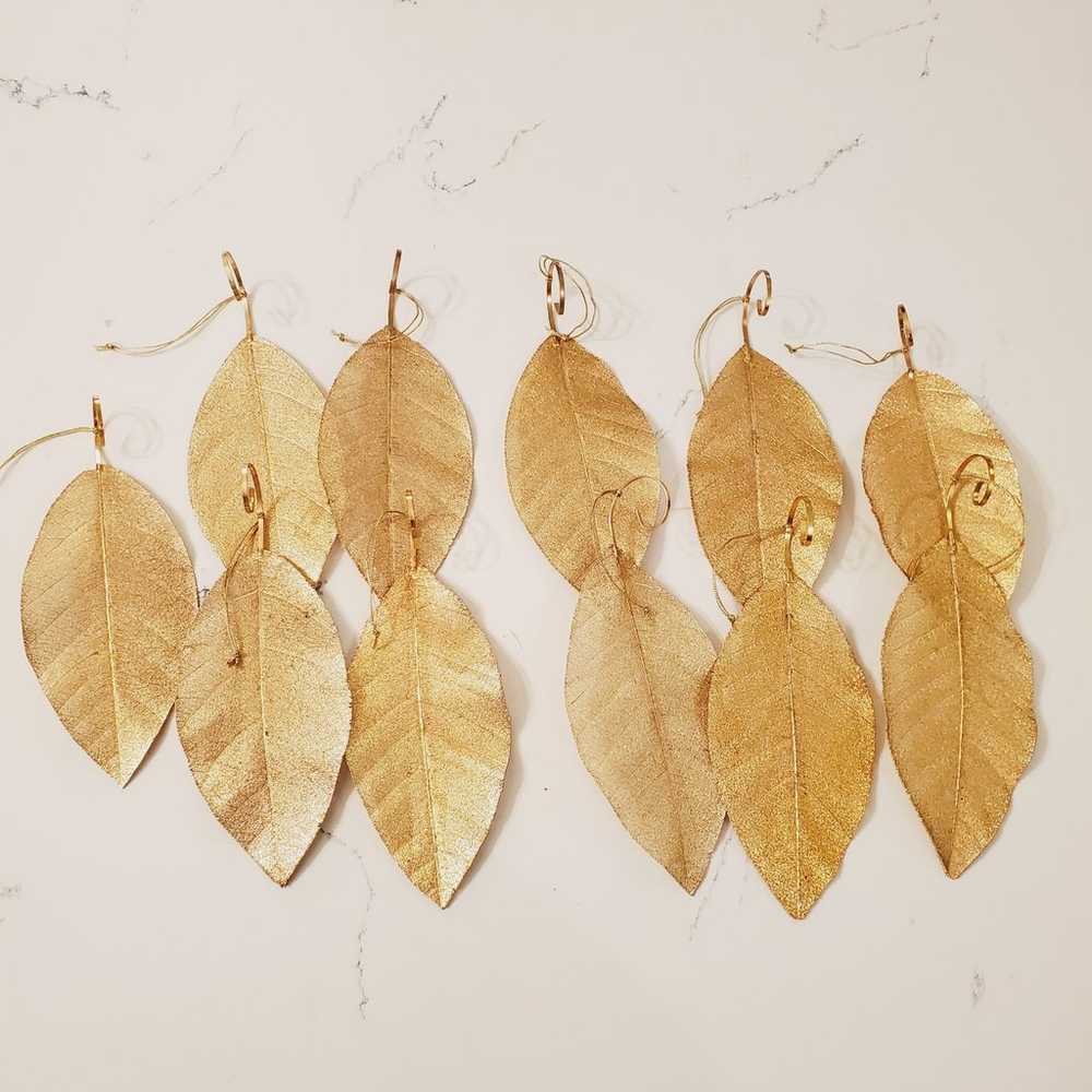 Vintage 11 pc Gold Dipped Leaves Christmas Orname… - image 1