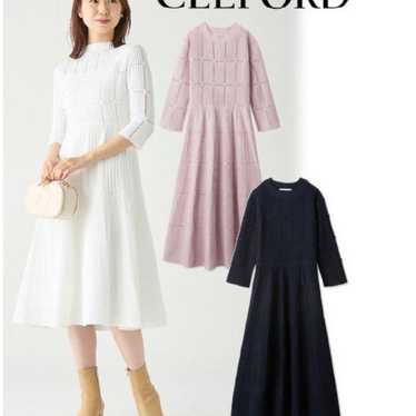 CELFORD Navy Deformation Knit One-Piece Dress