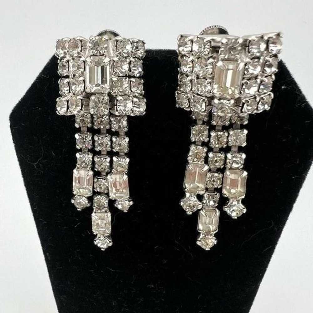 Vintage Necklace Bracelet & Earrings Clear Rhines… - image 9