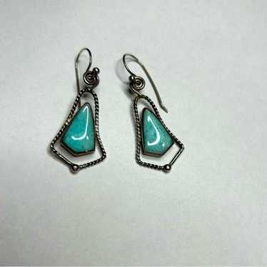 Vintage ESTATE 925 Modernist Half Moon Turquoise & Silver Earrings With selling Topaz St