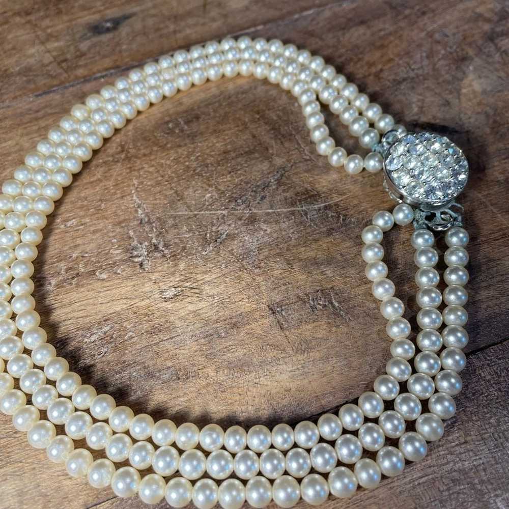 Vintage Sarah Coventry 3 strand pearl rhinestone … - image 3