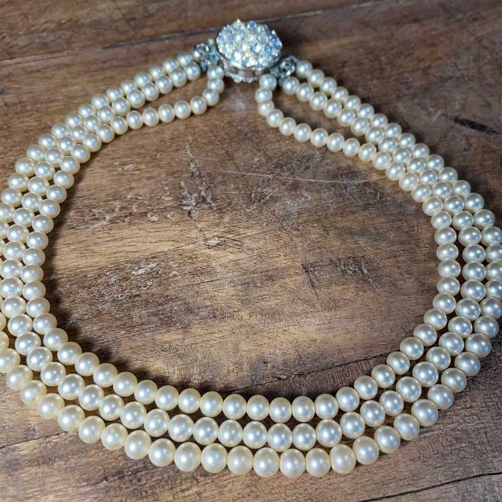 Vintage Sarah Coventry 3 strand pearl rhinestone … - image 5