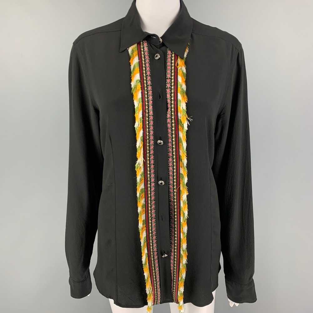 Etro Black ulti-Color Silk Applique Button Up Shi… - image 1