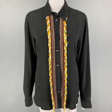 Etro Black ulti-Color Silk Applique Button Up Shi… - image 1