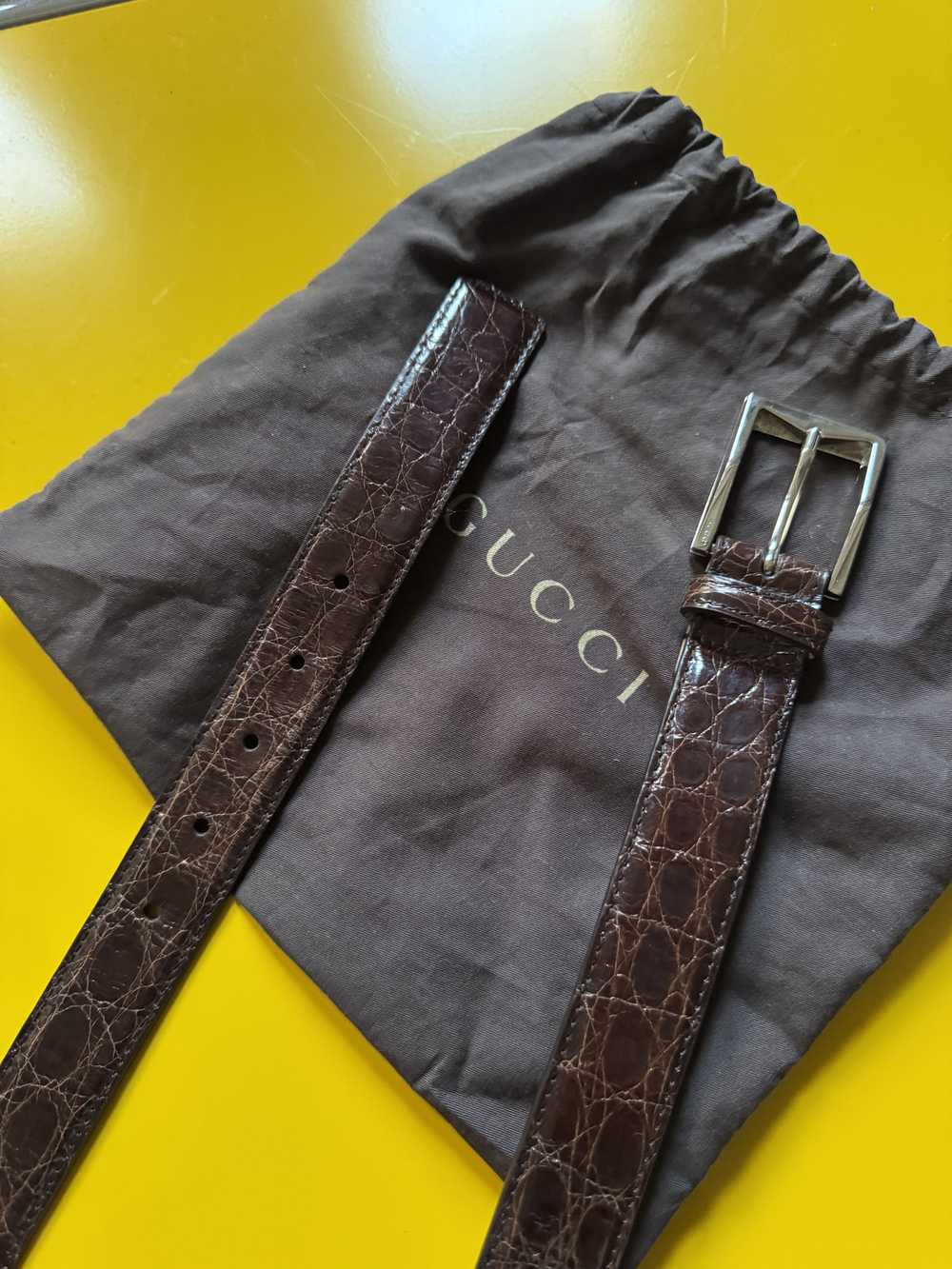 Gucci Gucci Crocodile Belt Brown Leather Size 90 - image 3