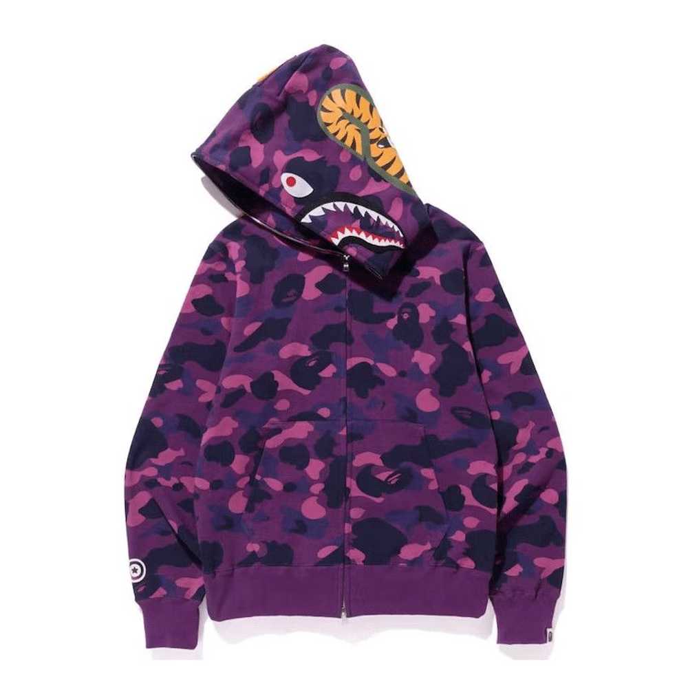 Bape Shark Full Zip Hooded Sweatshirt Camo Purple - image 2