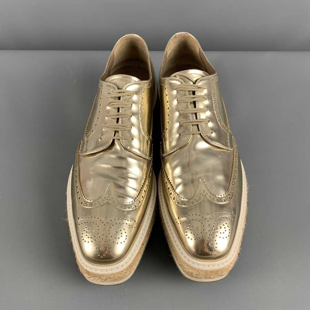 Prada PRADA Size 10 Gold Perforated Leather Platf… - image 4