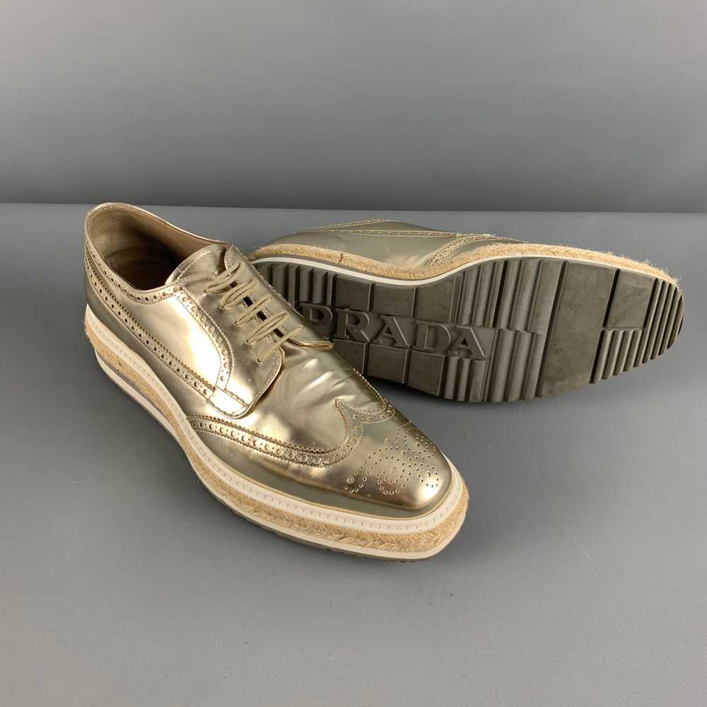 Prada PRADA Size 10 Gold Perforated Leather Platf… - image 5