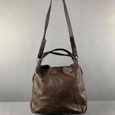 Furla FURLA Brown Black Pebble Grain Leather Hobo 