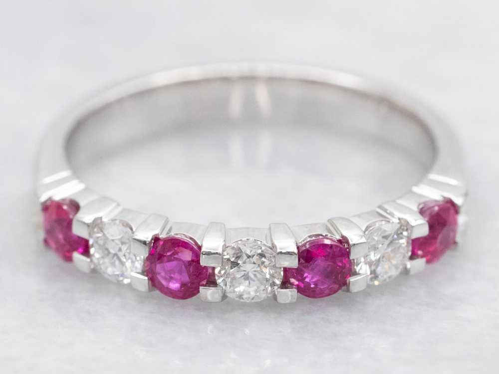 White Gold Diamond and Ruby Wedding Band - image 1