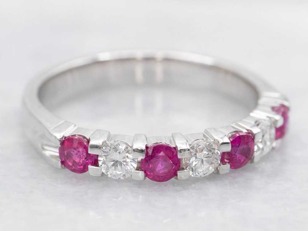 White Gold Diamond and Ruby Wedding Band - image 2