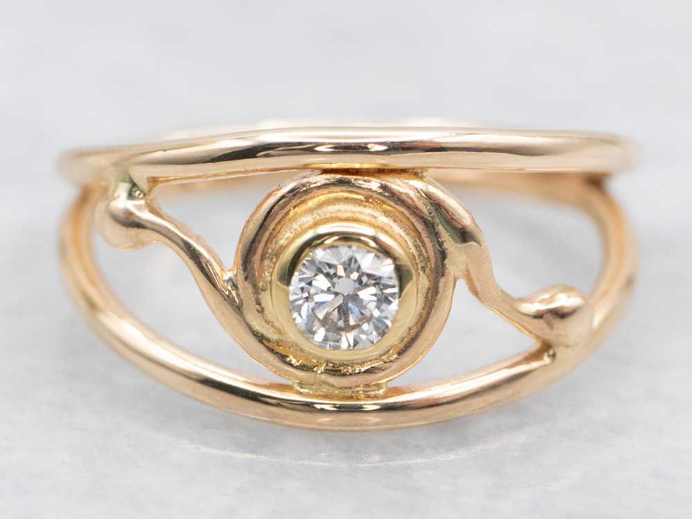 Scrolling Gold Bezel Set Diamond Openwork Ring - image 1